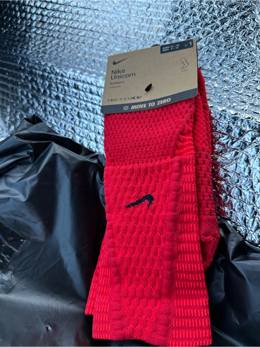 NEW 🏀 NIKE UNICORN DRI FIT MULTI SPORT CUSHIONED CREW SOCKS Sz LARGE (8-12) RED
